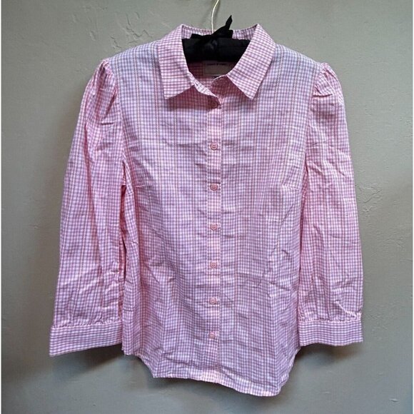 New Court & Rowe Women's Size Medium Gingham Check Dobby Button Up Shirt Top - Picture 1 of 9